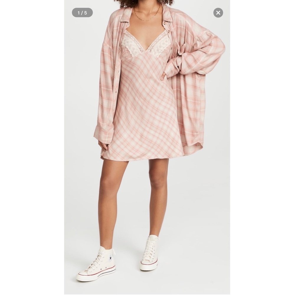 NWT Free People Gracie Plaid Slip Set